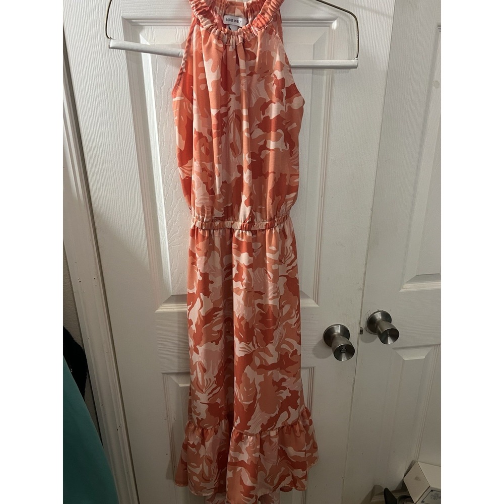 NINE‎ WEST Halter Hi Low Floral Flounce Sleeveless Midi Dress Size L